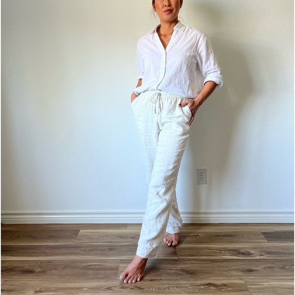 100% Linen Relaxes Beige Talbots Drawstring Pants - Picture 4 of 15